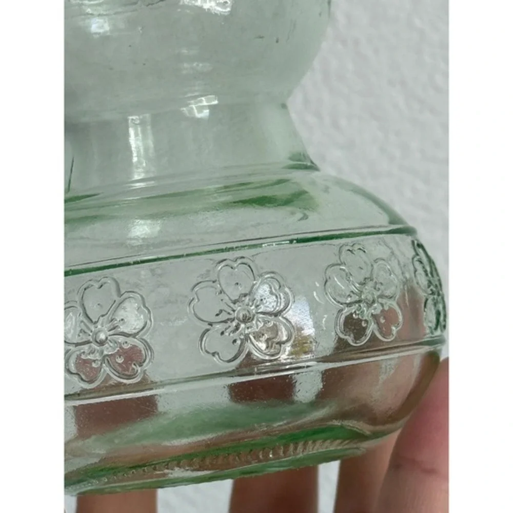 Vintage Green Glass Hyacinth Bulb Forcing Vase Embossed Floral Cottagecore Motif